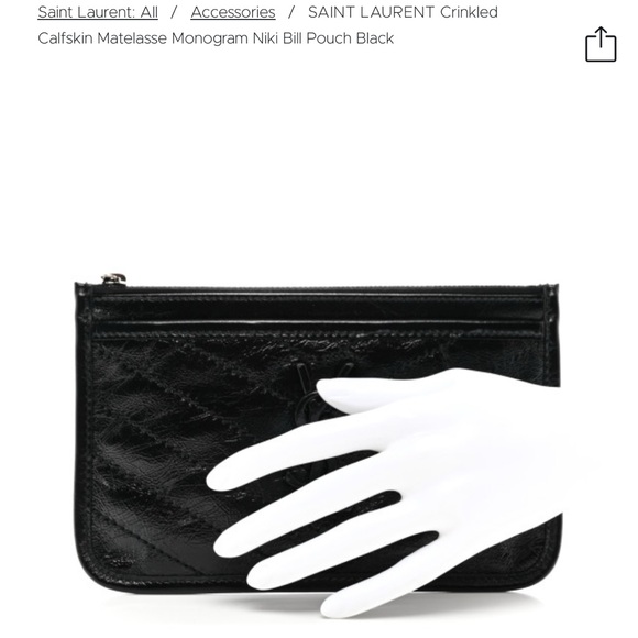 Authentic Saint Laurent Crinkle Leather Monogram Niki Bill Pouch in Black - Picture 3 of 14